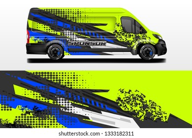 Van decal cargo and car wrap vector . Graphic abstract background livery