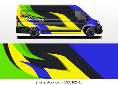 Van decal cargo and car wrap vector . Graphic abstract background livery
