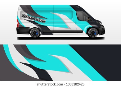 Van decal cargo and car wrap vector . Graphic abstract background livery