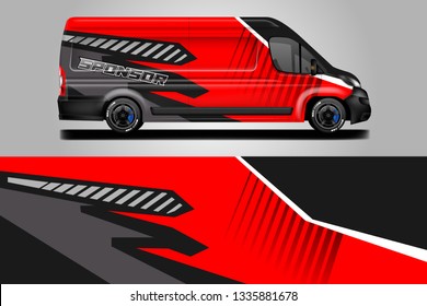 Van decal cargo and car wrap vector . Graphic abstract background livery 