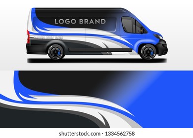 Van decal cargo company and car wrap vector . Graphic abstract background livery