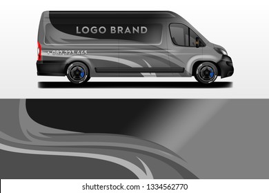 Van decal cargo company and car wrap vector . Graphic abstract background livery