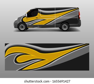 van decal wrap design vector for Company branding . Graphic wrap decal and sticker template vector