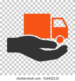 Van Delivery Service Hand EPS vector icon. Illustration style is flat iconic bicolor orange and gray symbol on chess transparent background.