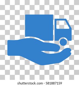 Van Delivery Service Hand vector icon. Illustration style is a flat iconic cobalt symbol on a transparent background.