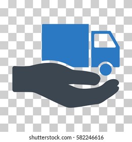 Van Delivery Service Hand vector icon. Illustration style is a flat iconic bicolor smooth blue symbol on a transparent background.