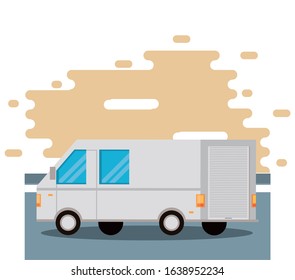 van delivery service on the road scene vector illustration design