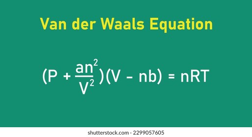 Van der waals equation in chemistry. Pressure, volume, temperature, gas constant and specific constants for each gas. Vector illustration isolated on chalkboard.