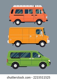 Van in different colours vectorial illustration