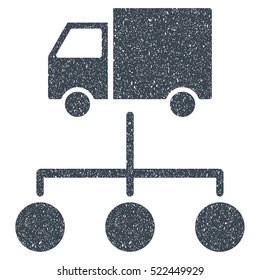 Van Distribution Scheme grainy textured icon for overlay watermark stamps. Flat symbol with dust texture. Dotted vector smooth blue ink rubber seal stamp with grunge design on a white background.