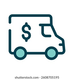 A van with a dollar, representing business logistics or deliveries
