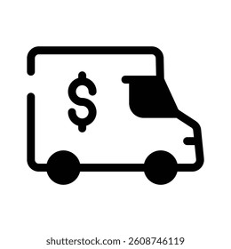 A van with a dollar, representing business logistics or deliveries