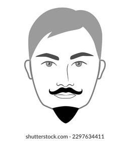 Van Dyke Beard style men in face illustration Facial hair Handlebar mustache. Vector grey black portrait male Fashion template flat collection. Stylish hairstyle isolated outline on white background.