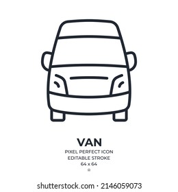 Van editable stroke outline icon isolated on white background flat vector illustration. Pixel perfect. 64 x 64.