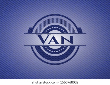 Van emblem with jean high quality background. Vector Illustration. Detailed.