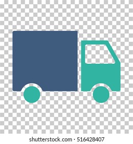 Van EPS vector pictograph. Illustration style is flat iconic bicolor cobalt and cyan symbol on chess transparent background.