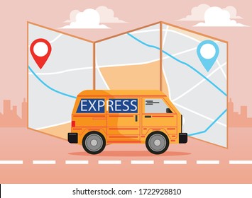 van express delivery service in background vector, mobile application