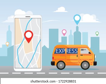van express delivery service in background vector, mobile application