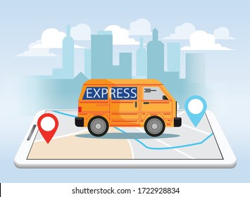 van express delivery service in background vector, mobile application