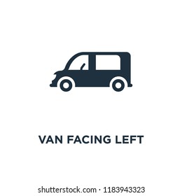 Van Facing Left icon. Black filled vector illustration. Van Facing Left symbol on white background. Can be used in web and mobile.