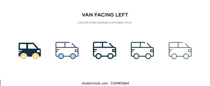 van facing left icon in different style vector illustration. two colored and black van facing left vector icons designed in filled, outline, line and stroke style can be used for web, mobile, ui