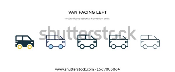 van facing left icon in different style vector\
illustration. two colored and black van facing left vector icons\
designed in filled, outline, line and stroke style can be used for\
web, mobile, ui