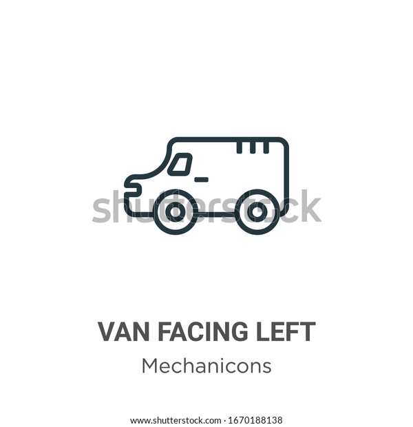 Van facing left outline vector icon. Thin line\
black van facing left icon, flat vector simple element illustration\
from editable mechanicons concept isolated stroke on white\
background
