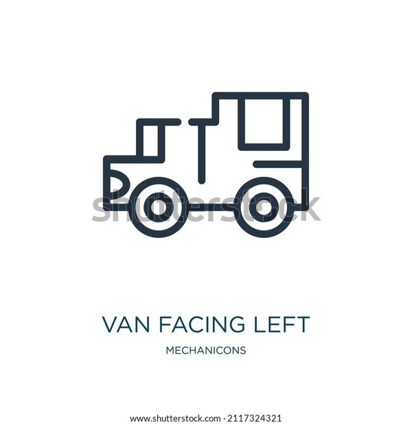 van facing left\
thin line icon. car, transportation linear icons from mechanicons\
concept isolated outline sign. Vector illustration symbol element\
for web design and apps.