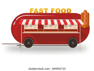 Van of fast food hot dog isolated on white background