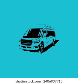 van front view icon vector on aqua background, van front view trendy filled icons from Transportation collection, van front view vector illustration shiloutte