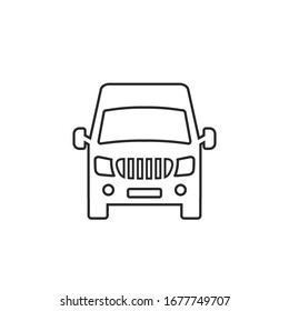 Van Front View Line Icon Isolated On White Background. Vector