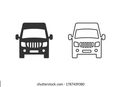 Van front view line icon set isolated on white background. Vector