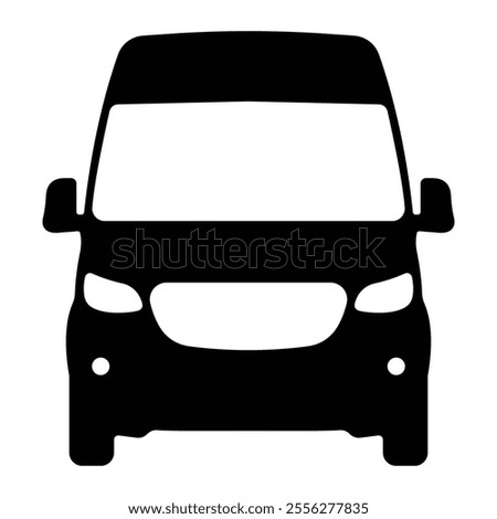 Van front view vector icon. Commercial vehicle, cargo transport, delivery truck. Black silhouette isolated on white background.