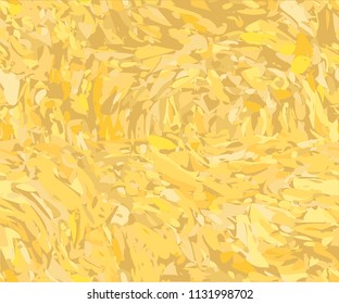 Van Gogh yellow Background. Vector pattern in the style of painting of impressionist art. Seamless pattern with hand drawn brush strokes. 