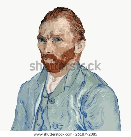 Van Gogh's Self-Portrait, famous artwork vintage illustration isolated on white, vector. Famous art element inspired by Vincent van Gogh. Beautiful vintage art illustration, famous painting element.