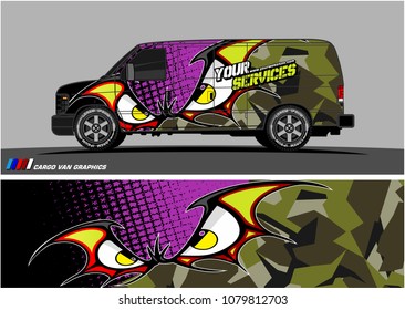 Van Graphic vector. abstract cartoon eyes in bat wing shape with camouflage background
