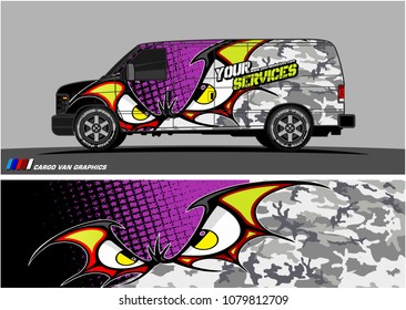 Van Graphic vector. abstract cartoon eyes in bat wing shape with camouflage background
