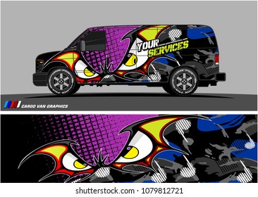 Van Graphic vector. abstract cartoon eyes in bat wing shape with camouflage background
