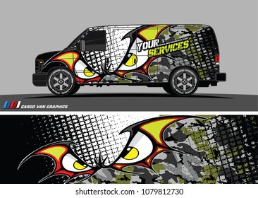 Van Graphic vector. abstract cartoon eyes in bat wing shape with camouflage background
