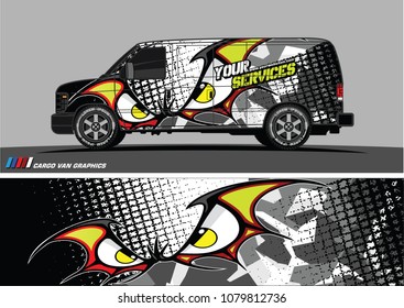 Van Graphic vector. abstract cartoon eyes in bat wing shape with camouflage background
