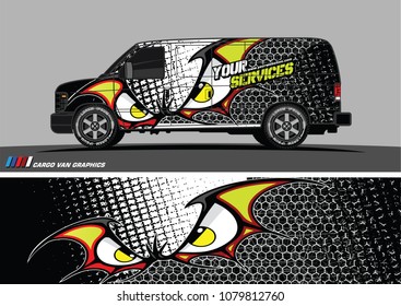 Van Graphic vector. abstract cartoon eyes in bat wing shape with camouflage background
