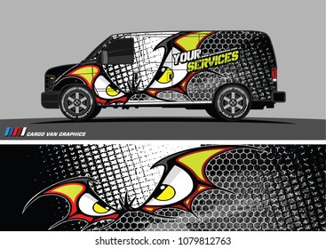 Van Graphic vector. abstract cartoon eyes in bat wing shape with camouflage background
