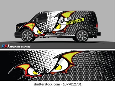 Van Graphic vector. abstract cartoon eyes in bat wing shape with camouflage background
