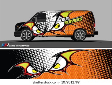 Van Graphic vector. abstract cartoon eyes in bat wing shape with camouflage background
