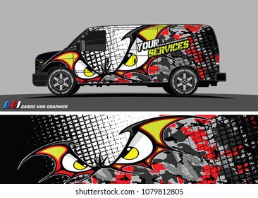 Van Graphic vector. abstract cartoon eyes in bat wing shape with camouflage background
