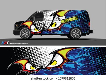 Van Graphic vector. abstract cartoon eyes in bat wing shape with camouflage background
