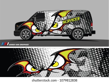 Van Graphic vector. abstract cartoon eyes in bat wing shape with camouflage background
