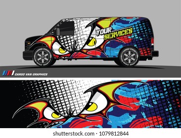 Van Graphic vector. abstract cartoon eyes in bat wing shape with camouflage background
