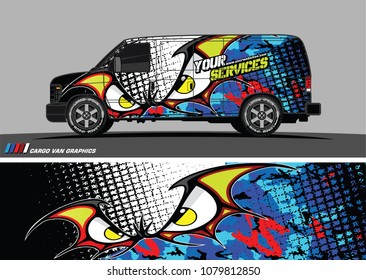 Van Graphic vector. abstract cartoon eyes in bat wing shape with camouflage background
