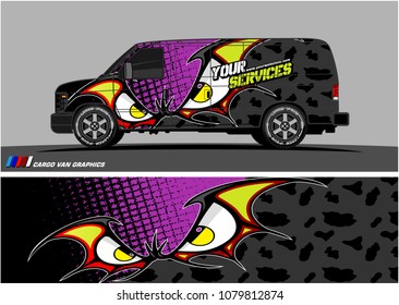 Van Graphic vector. abstract cartoon eyes in bat wing shape with camouflage background
